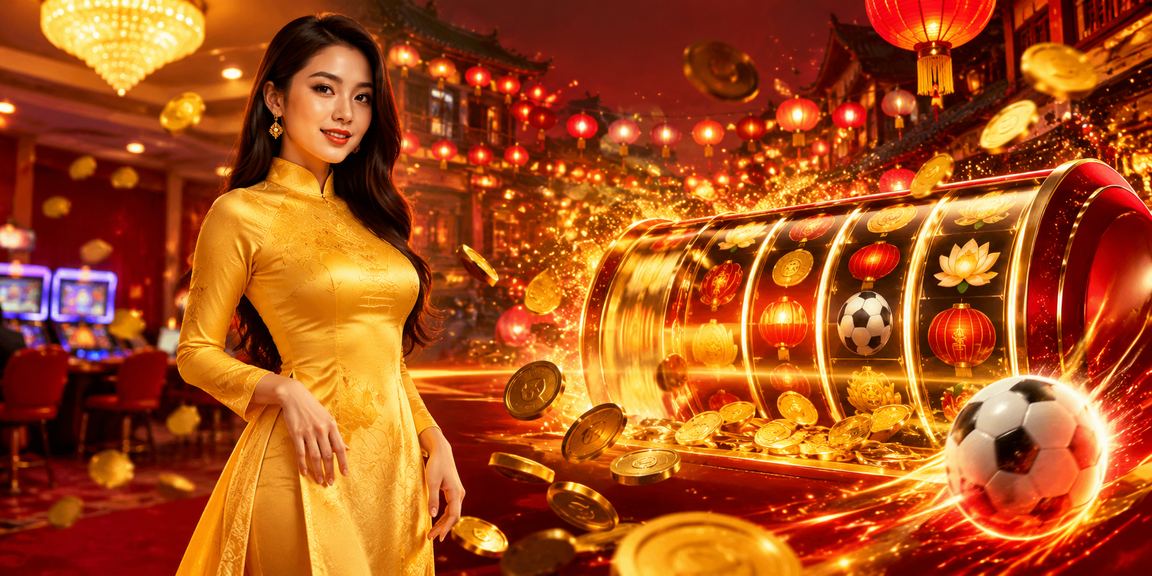 Cô gái mặc áo dài trải nghiệm slot game tại Hội An
