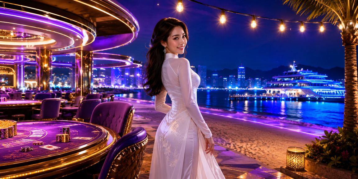 Người chơi trong trang phục áo dài tham gia game bài tại Nha Trang với không khí lễ hội